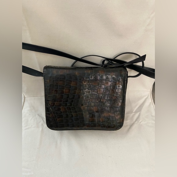 Vintage Franco Visconti Snake Print Leather Crossbody Handbag Purse Gold Tone - Picture 13 of 15